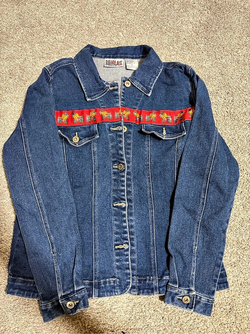 Vintage Bill Blass Denim Jacket Red Ribbon Trim PL